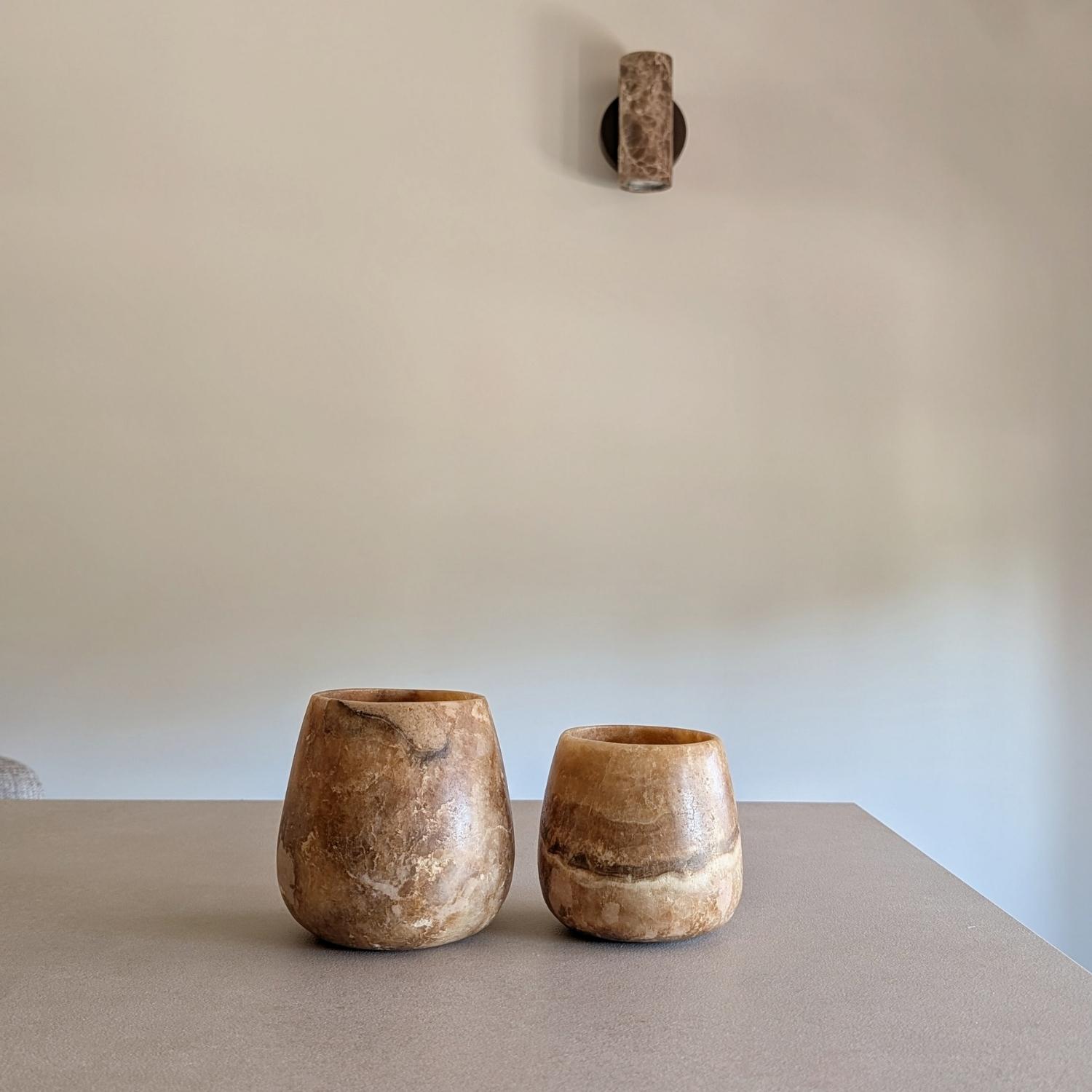 Alabaster waxinelichthouder set 14 | Druppel M & L