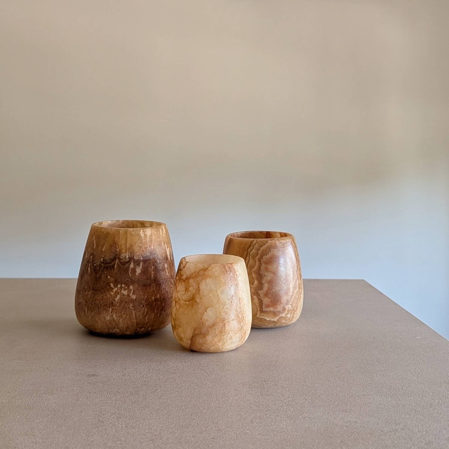 trio set alabaster windlicht